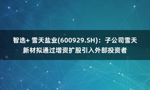 智选+ 雪天盐业(600929.SH)：子公司雪天新材拟通过增资扩股引入外部投资者